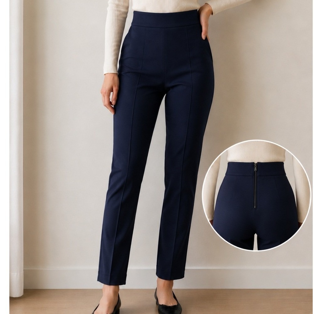 NWT J.Crew Slim Ponte Pants Navy Blue Back‎ Zip Hi-Rise SP Office Preppy Tapered